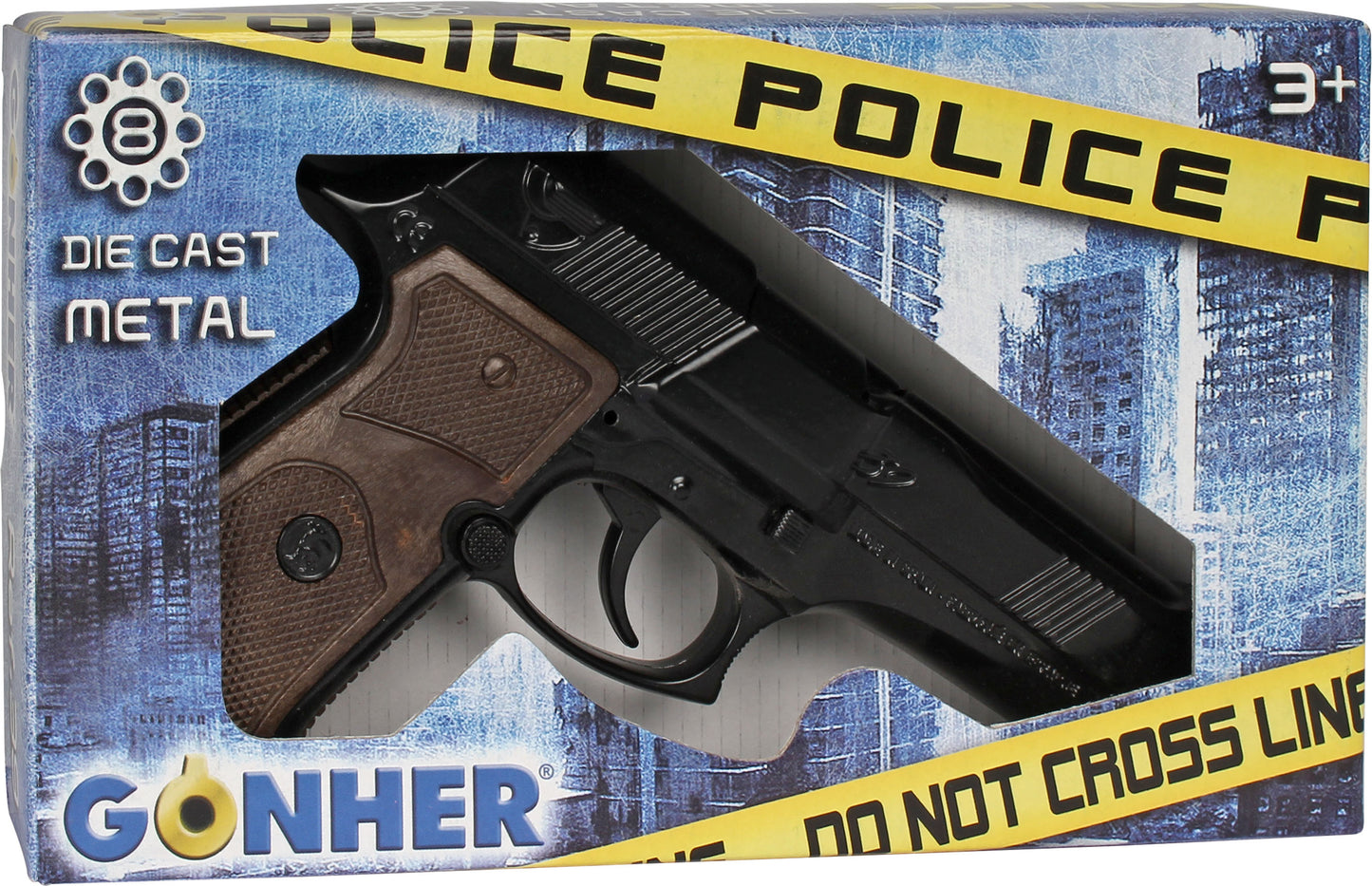 Gonher - Police Pistol 92F Beretta - 8-Shot - Diecast Metal - Brown/Black with Box