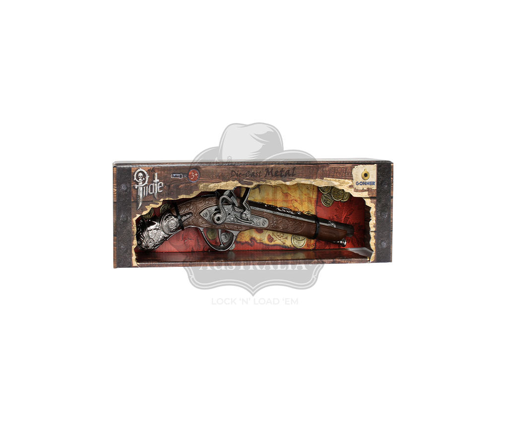 Gonher - Pirate Pistol - 1-shot - Diecast Metal and Plastic - Brown/Nickel accent with Box