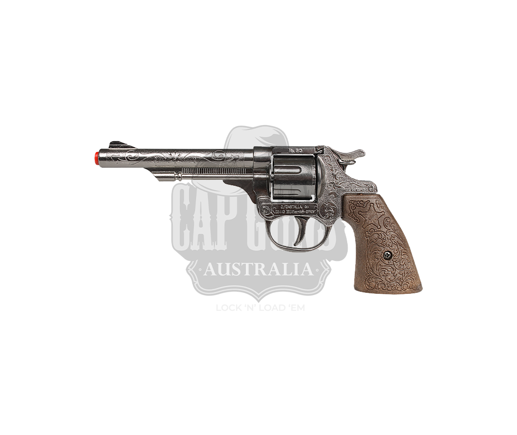 Gonher - Cowboy Revolver - 8-Shots - Diecast Metal - Brown/Nickel with Box