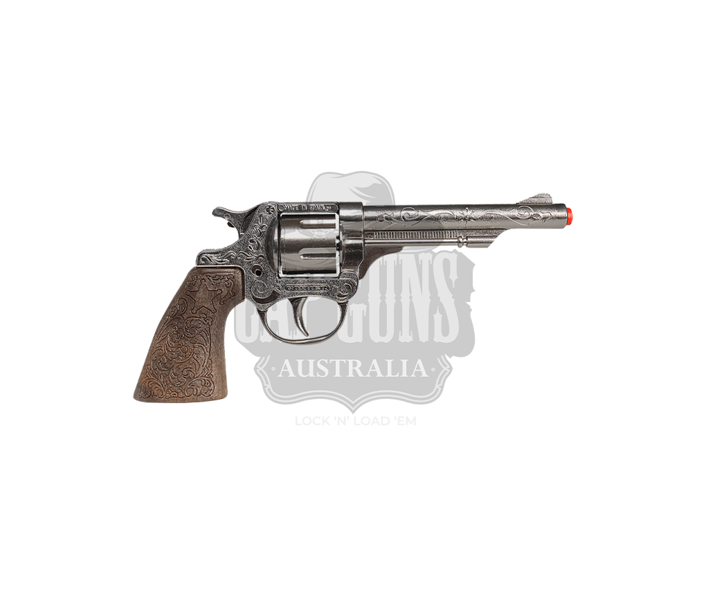 Gonher - Cowboy Revolver - 8-Shots - Diecast Metal - Brown/Nickel with Box