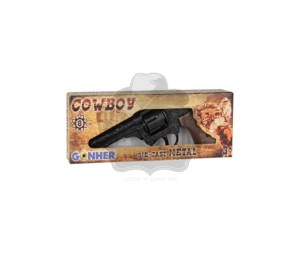 Gonher - Cowboy Revolver - 8-Shots - Diecast Metal - Brown/Black with Box