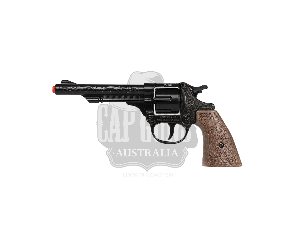 Gonher - Cowboy Revolver - 8-Shots - Diecast Metal - Brown/Black with Box