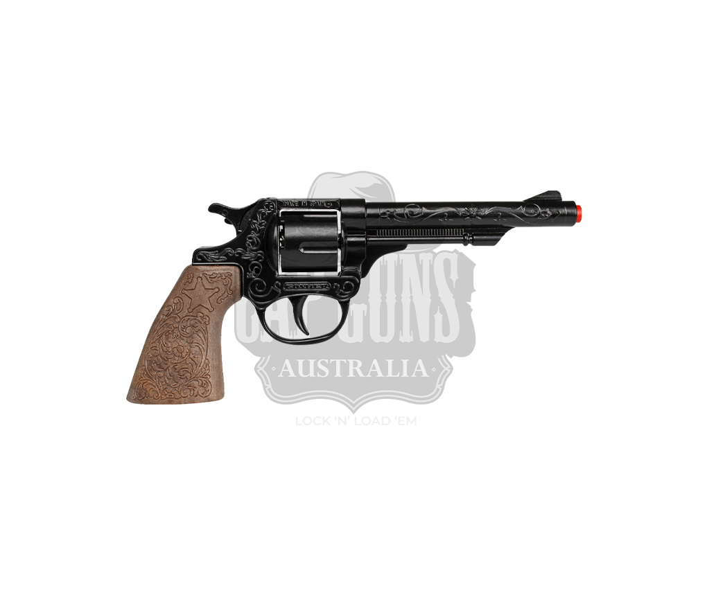 Gonher - Cowboy Revolver - 8-Shots - Diecast Metal - Brown/Black with Box