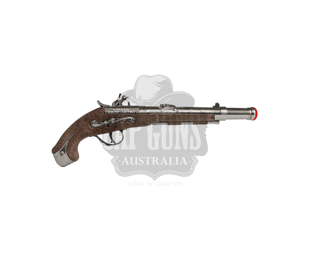Gonher - Pirate Buccaneer Flintlock Pistol - 1-shot - Diecast Metal and Plastic - Brown/Nickel accent with Box