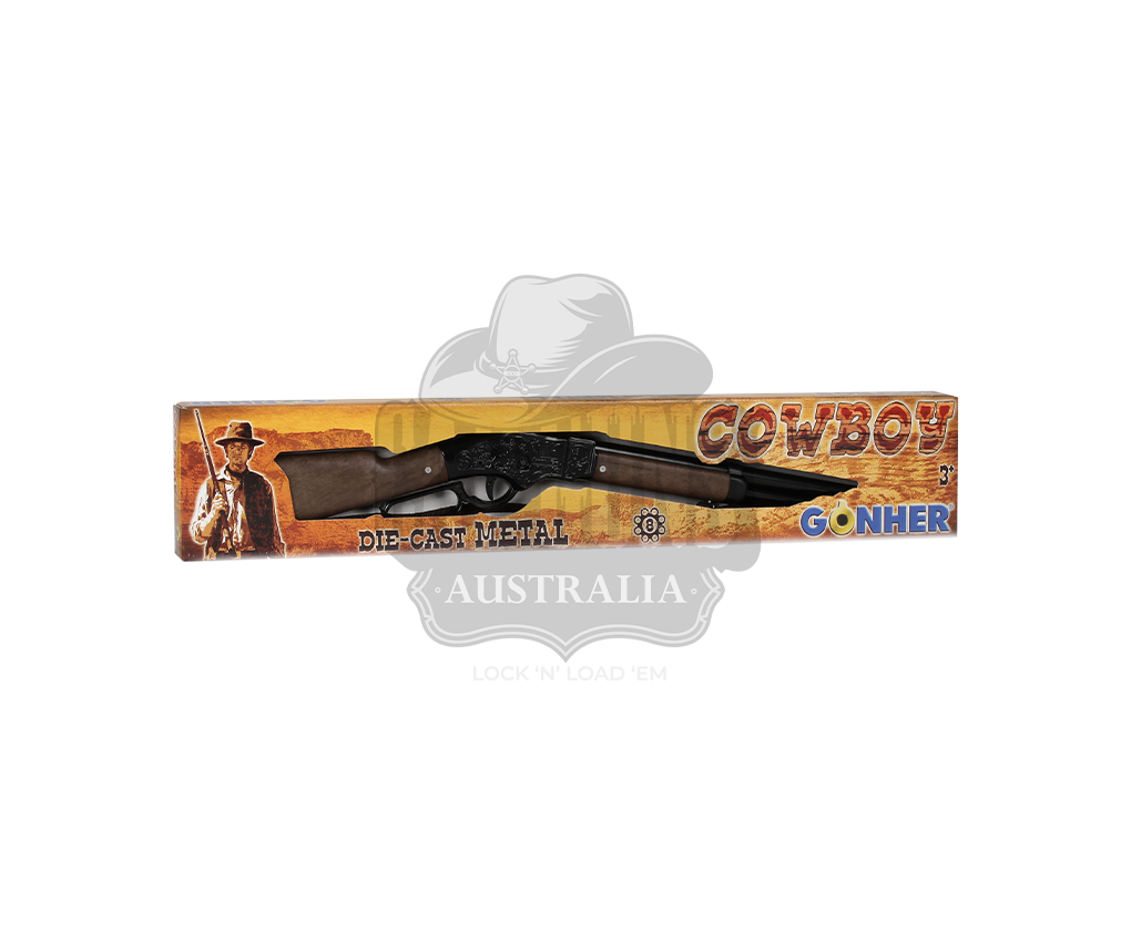 Gonher - Cowboy Winchester Rifle - 8-Shot - 69.5 cm - Diecast Metal - Brown/Black accent and lever action with Box