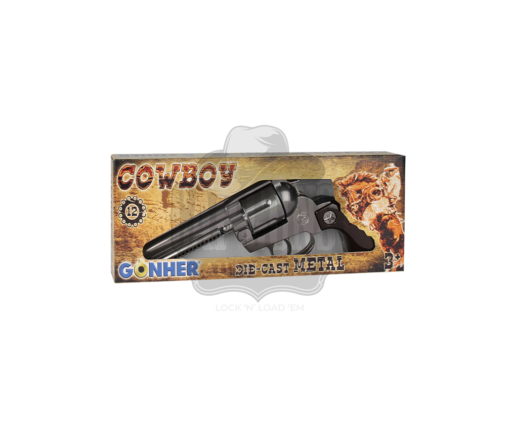 Gonher - Cowboy Revolver - Diecast Peacemaker Western Colt SAA 6 mm - 12-Shot - Black/Nickel with Box