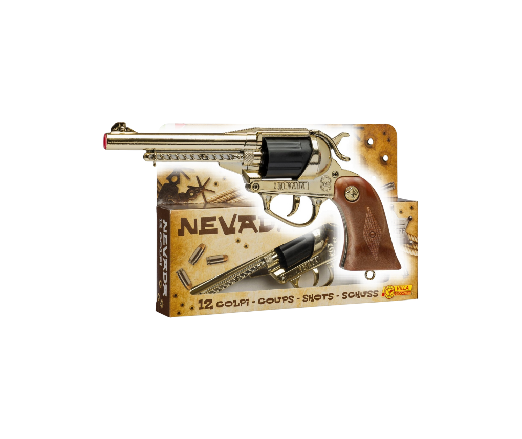Villa Giocattoli S.R.L - Western Revolver - Nevada Gun Gold - 12-Shot with Box