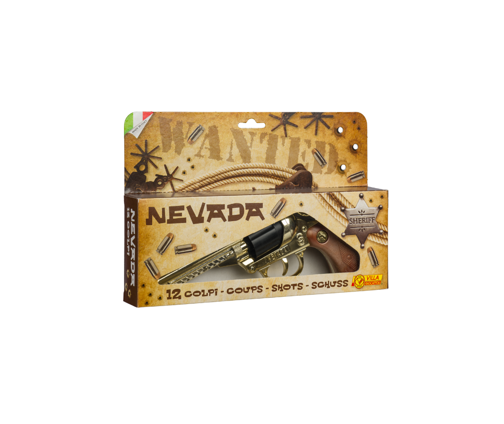 Villa Giocattoli S.R.L - Western Revolver - Nevada Gun Gold - 12-Shot with Box