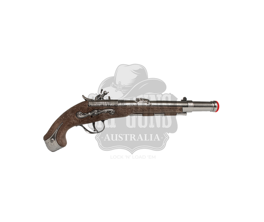 Gonher - Pirate Buccaneer Flintlock Pistol - 1-shot - Diecast Metal and Plastic -  Brown/Nickel accent with Box