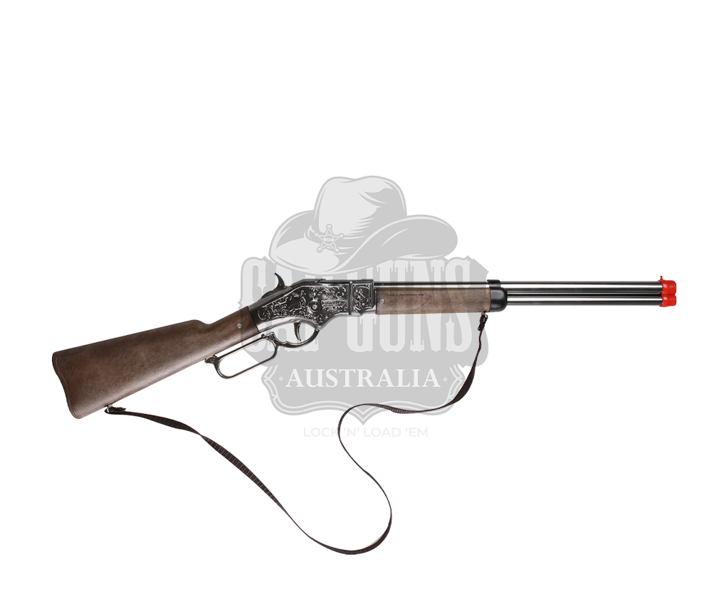 Gonher - Cowboy Winchester Rifle - 8-Shot - 69.5 cm - Diecast Metal - Brown/Nickel accent and lever action with Box