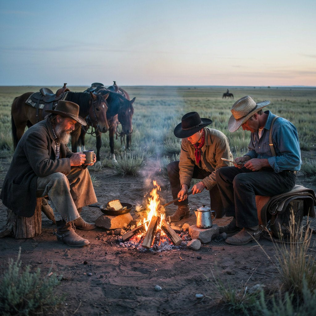 Cowboys sitting around a campfire.