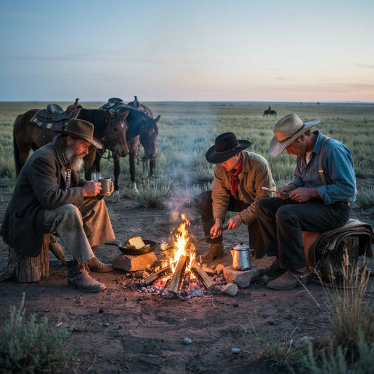 Cowboys sitting around a campfire.