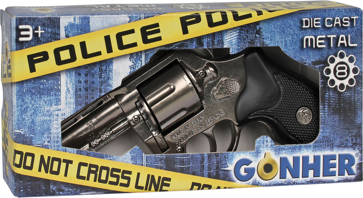 Gonher - Police Python 4" Colt Revolver Colt Cobra - 8-Shot - Diecast Metal - Black/Nickel with Box