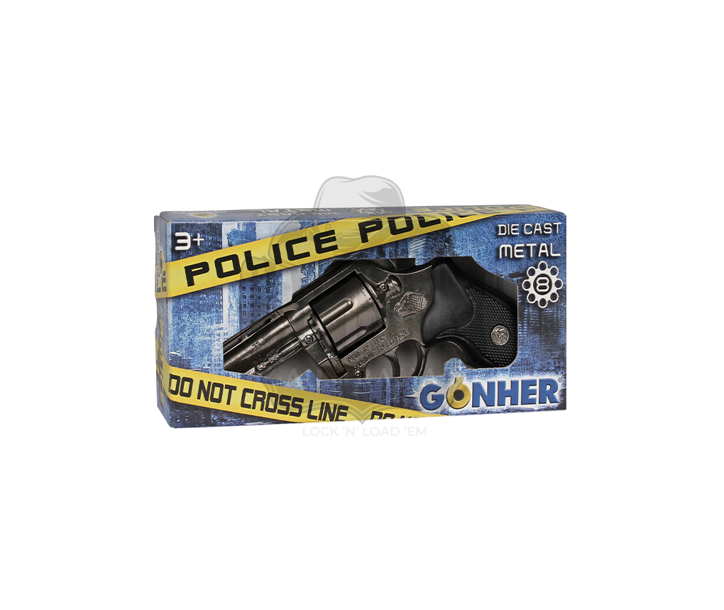 Gonher - Police Python 4" Colt Revolver Colt Cobra - 8-Shot - Diecast Metal - Black/Nickel with Box