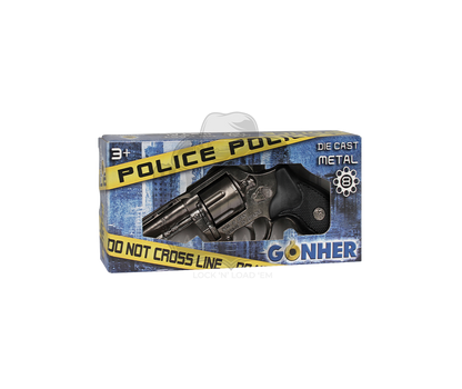 Gonher - Police Python 4" Colt Revolver Colt Cobra - 8-Shot - Diecast Metal - Black/Nickel with Box