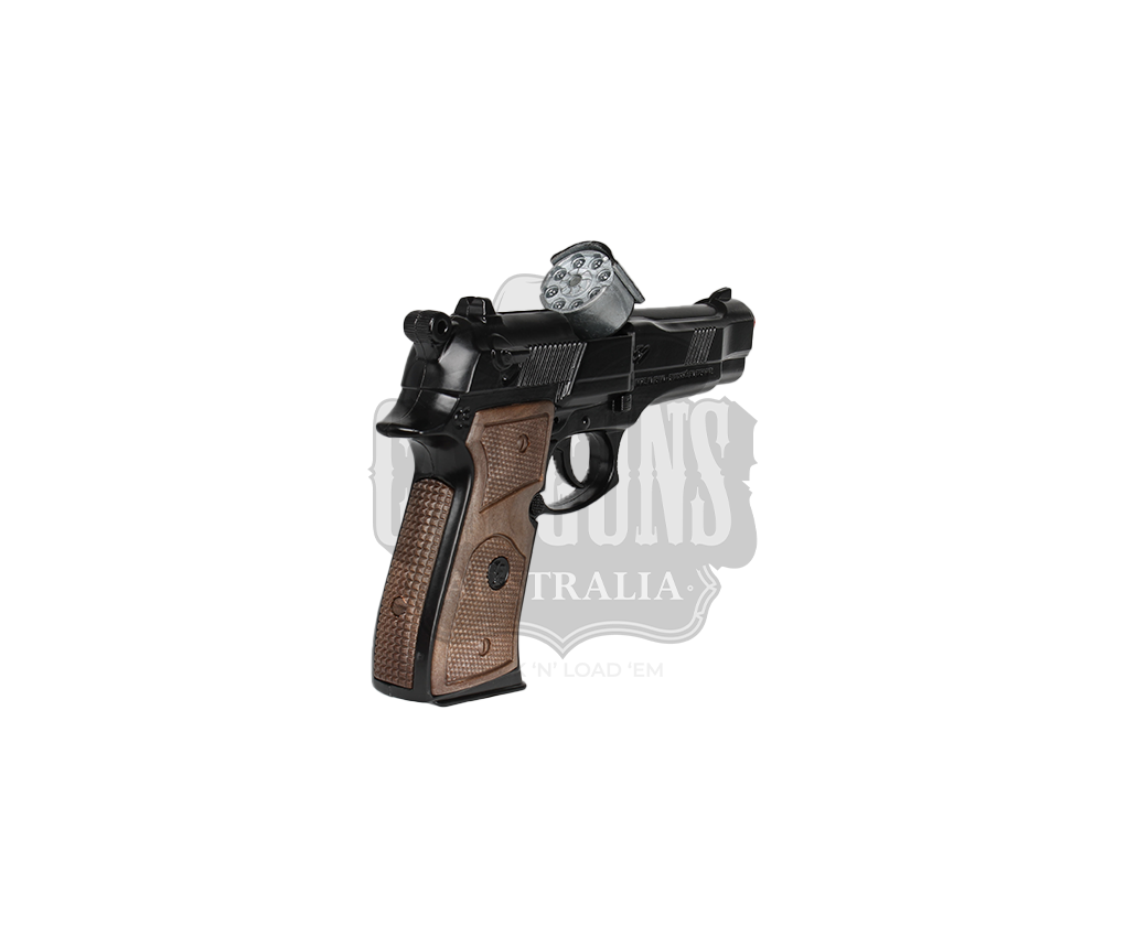 Gonher - Police Pistol 92F Beretta - 8-Shot - Diecast Metal - Brown/Black with Box