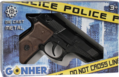 Gonher - Police Pistol 92F Beretta - 8-Shot - Diecast Metal - Brown/Black with Box