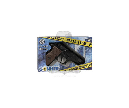 Gonher - Police Pistol 92F Beretta - 8-Shot - Diecast Metal - Brown/Black with Box