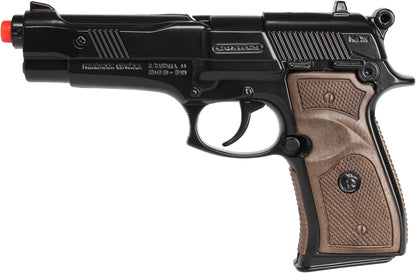 Gonher - Police Pistol 92F Beretta - 8-Shot - Diecast Metal - Brown/Black with Box