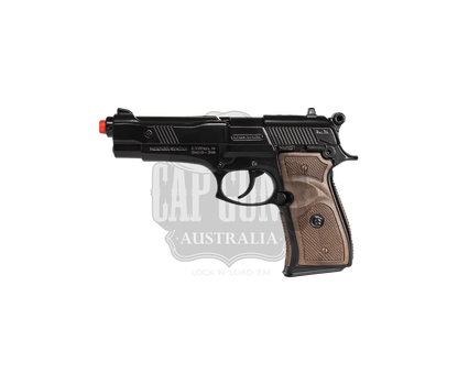 Gonher - Police Pistol 92F Beretta - 8-Shot - Diecast Metal - Brown/Black with Box
