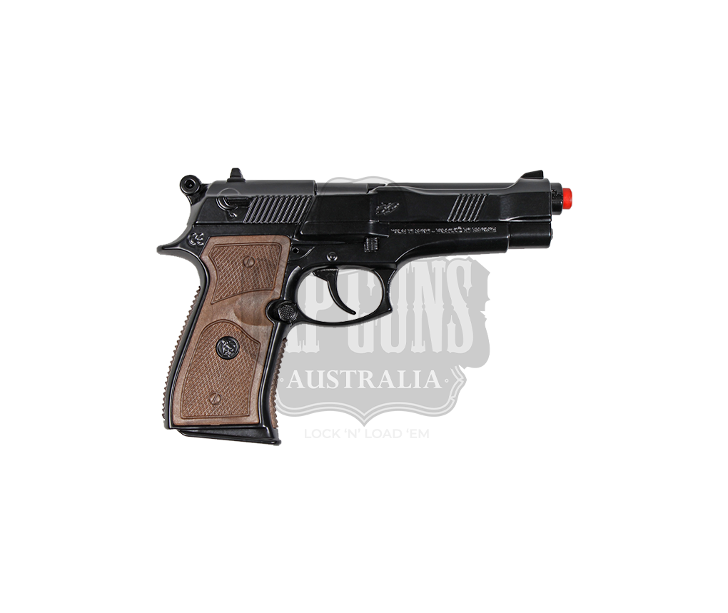 Gonher - Police Pistol 92F Beretta - 8-Shot - Diecast Metal - Brown/Black with Box