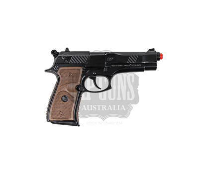 Gonher - Police Pistol 92F Beretta - 8-Shot - Diecast Metal - Brown/Black with Box