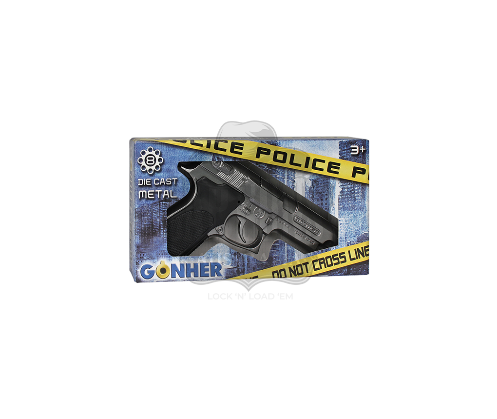 Gonher - Police Pistol Colt M1911 - 8-Shots - Diecast Metal - Black/Gray with Box