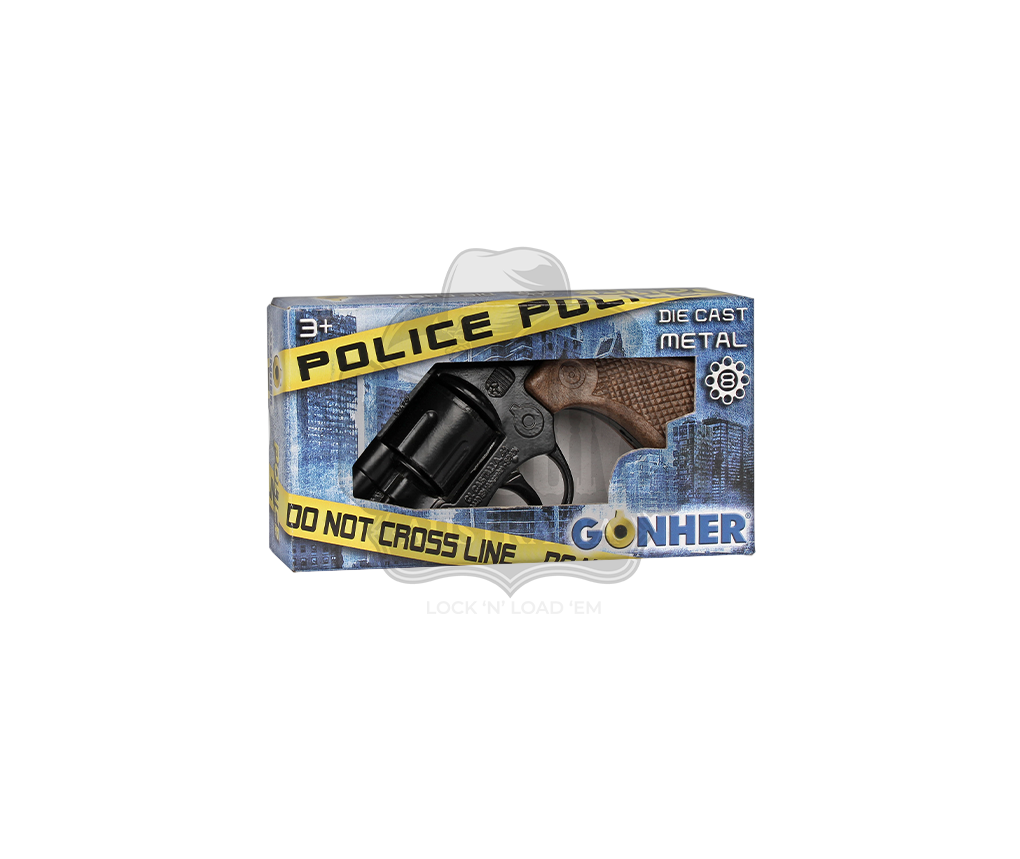 Gonher - Police Revolver -  8-Shots - Diecast Metal - Brown/Black with Box