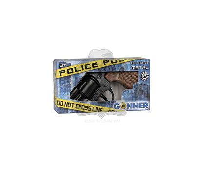 Gonher - Police Revolver -  8-Shots - Diecast Metal - Brown/Black with Box