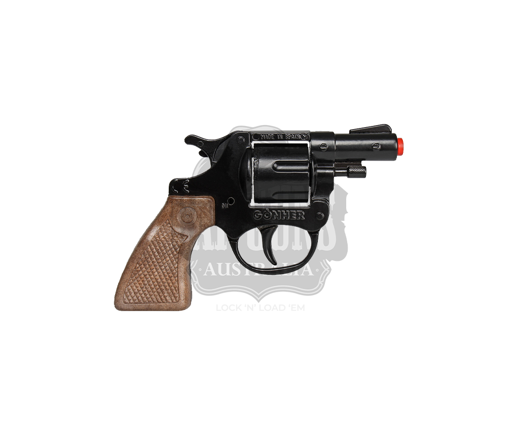 Gonher - Police Revolver -  8-Shots - Diecast Metal - Brown/Black with Box