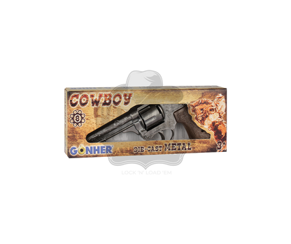 Gonher - Cowboy Revolver - 8-Shots - Diecast Metal - Brown/Nickel with Box