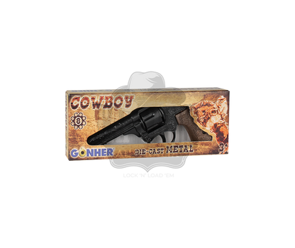 Gonher - Cowboy Revolver - 8-Shots - Diecast Metal - Brown/Black with Box