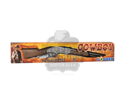 Gonher - Cowboy Winchester Rifle - 8-Shot - 82 cm - Diecast Metal - Brown/Nickel accent and lever action with Box