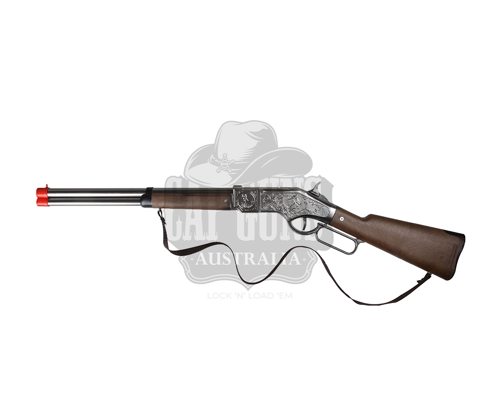 Gonher - Cowboy Winchester Rifle - 8-Shot - 82 cm - Diecast Metal - Brown/Nickel accent and lever action with Box