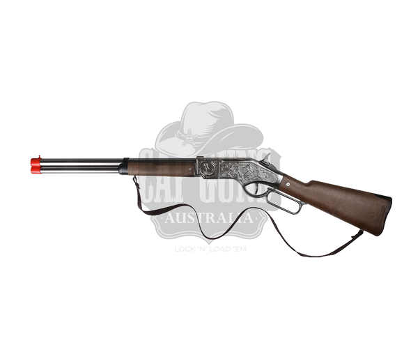 Gonher - Cowboy Winchester Rifle - 8-Shot - 82 cm - Diecast Metal - Brown/Nickel accent and lever action with Box