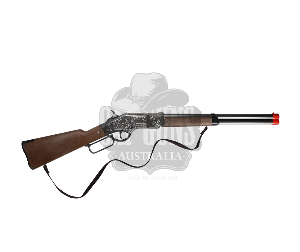 Gonher - Cowboy Winchester Rifle - 8-Shot - 82 cm - Diecast Metal - Brown/Nickel accent and lever action with Box