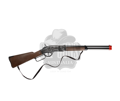 Gonher - Cowboy Winchester Rifle - 8-Shot - 82 cm - Diecast Metal - Brown/Nickel accent and lever action with Box