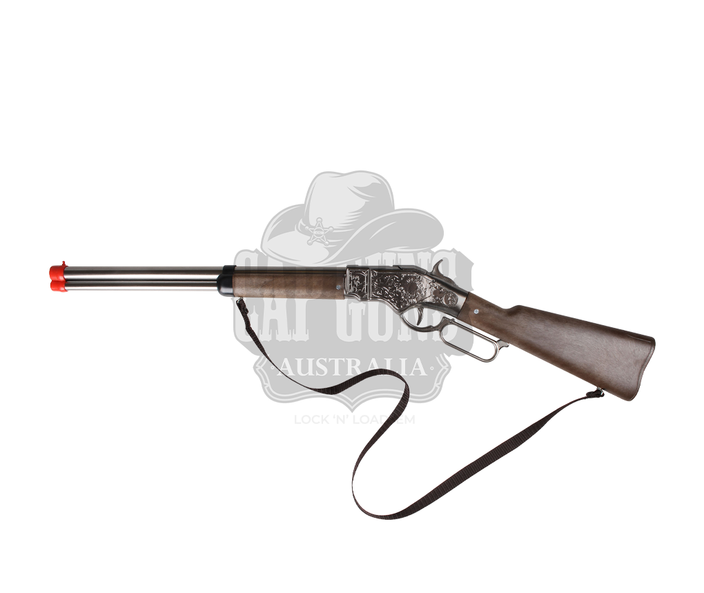 Gonher - Cowboy Winchester Rifle - 8-Shot - 69.5 cm - Diecast Metal - Brown/Nickel accent and lever action with Box