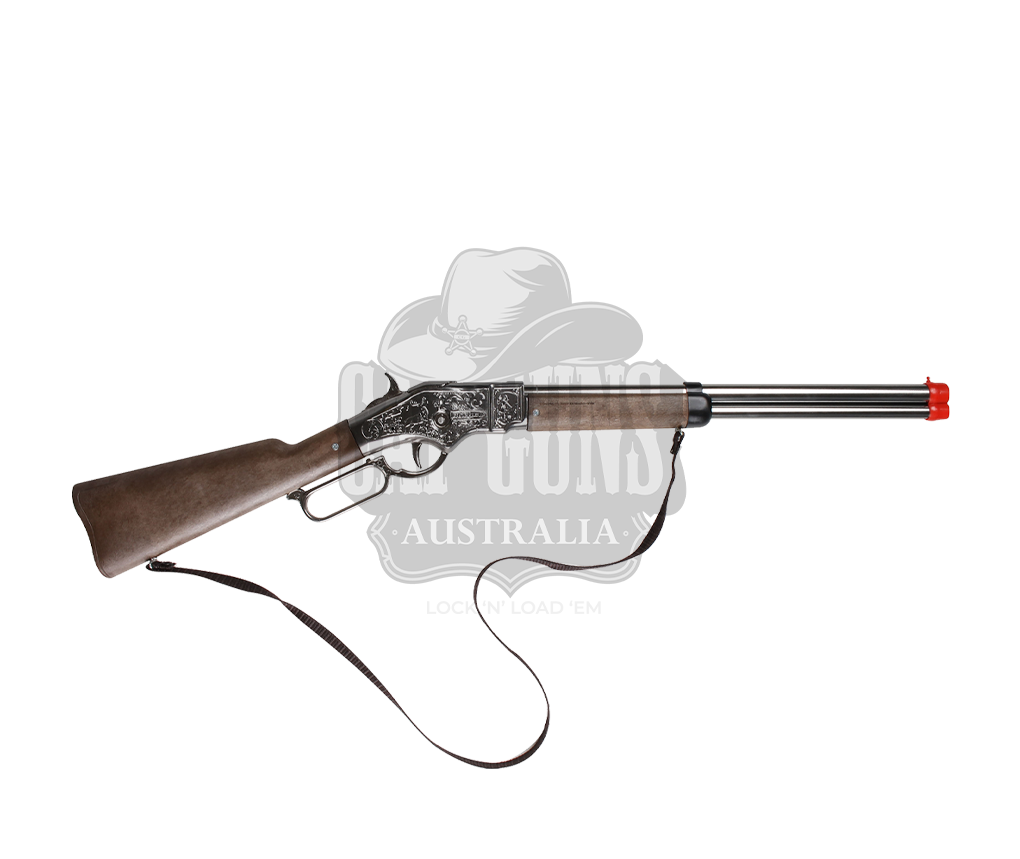 Gonher - Cowboy Winchester Rifle - 8-Shot - 69.5 cm - Diecast Metal - Brown/Nickel accent and lever action with Box