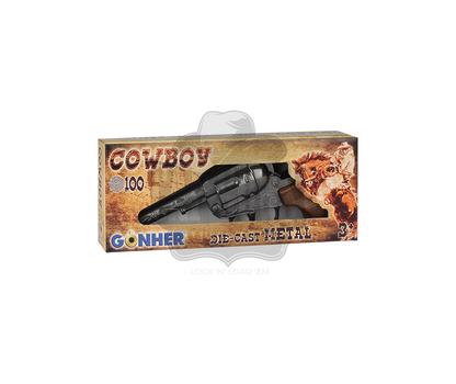 Gonher - Cowboy Revolver - Diecast Metal - 100-Shots - Brown/Nickel with Box