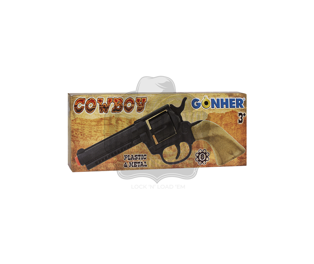 Gonher - Cowboy Revolver - Diecast Metal - 8-Shots - Brown/Black with Box