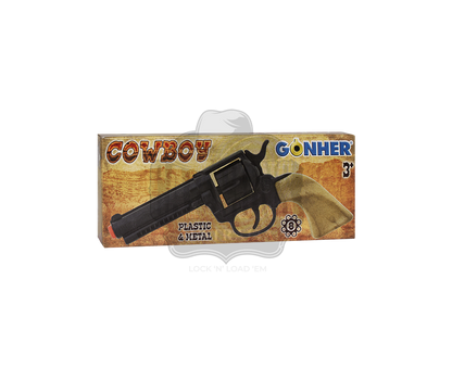 Gonher - Cowboy Revolver - Diecast Metal - 8-Shots - Brown/Black with Box