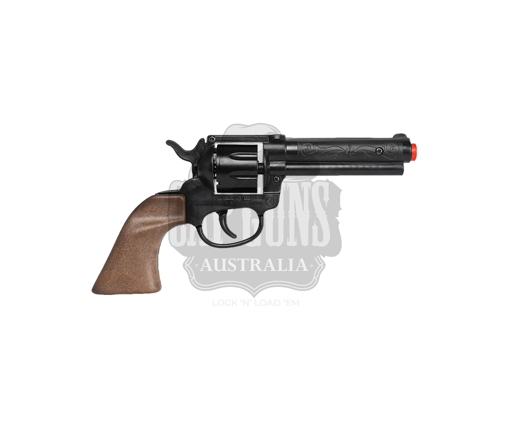 Gonher - Cowboy Revolver - Diecast Metal - 8-Shots - Brown/Black with Box