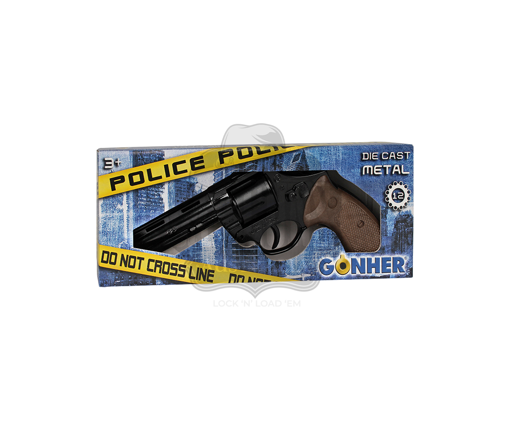 Gonher - Police Revolver - Diecast Metal - Colt Python 6" Brown/Black with Box