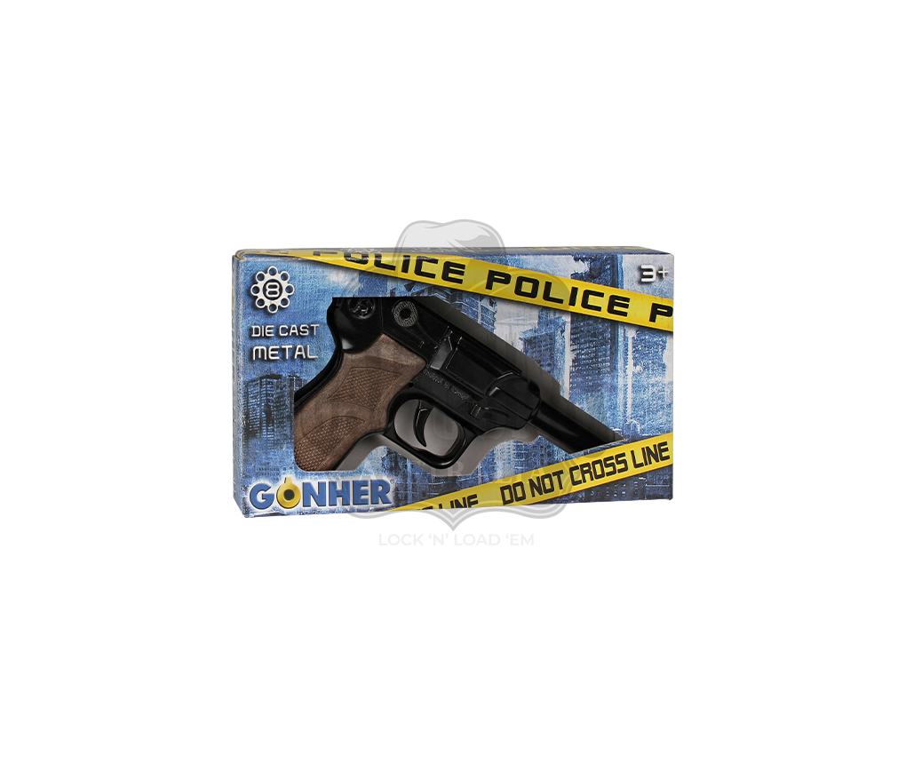 Gonher - Police Luger - Diecast Metal - 8-Shot Brown/Black with Box