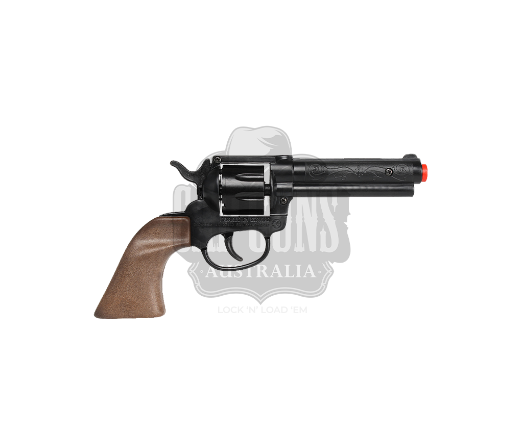 Gonher - Cowboy Revolver - Diecast Metal - 8-Shots - Brown/Black with Box
