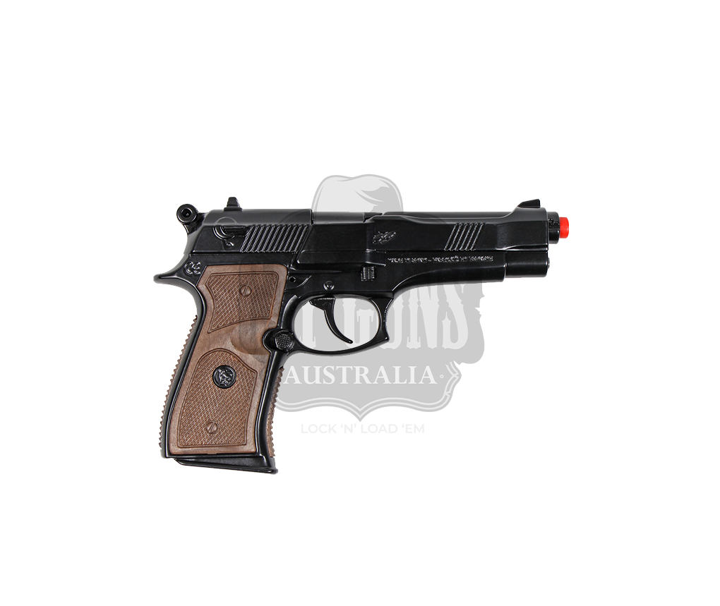 Gonher - Police Pistol 92F Beretta - 8-Shot - Diecast Metal - Brown/Black with Box
