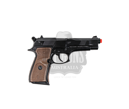 Gonher - Police Pistol 92F Beretta - 8-Shot - Diecast Metal - Brown/Black with Box