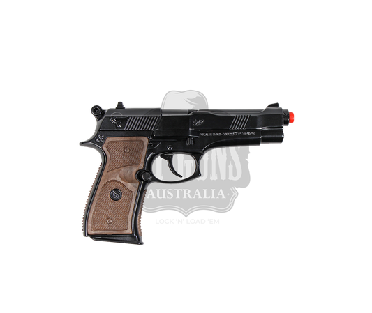 Gonher - Police Pistol 92F Beretta - 8-Shot - Diecast Metal - Brown/Black with Box