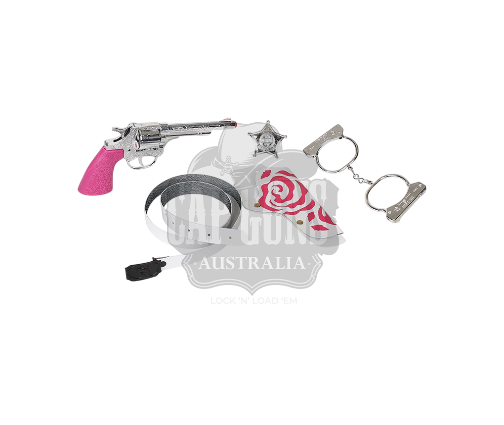 Gonher - Cowgirl Set - Single revolver, holster, Sheriff badge & Handcuffs - 8 shot - 30 cm